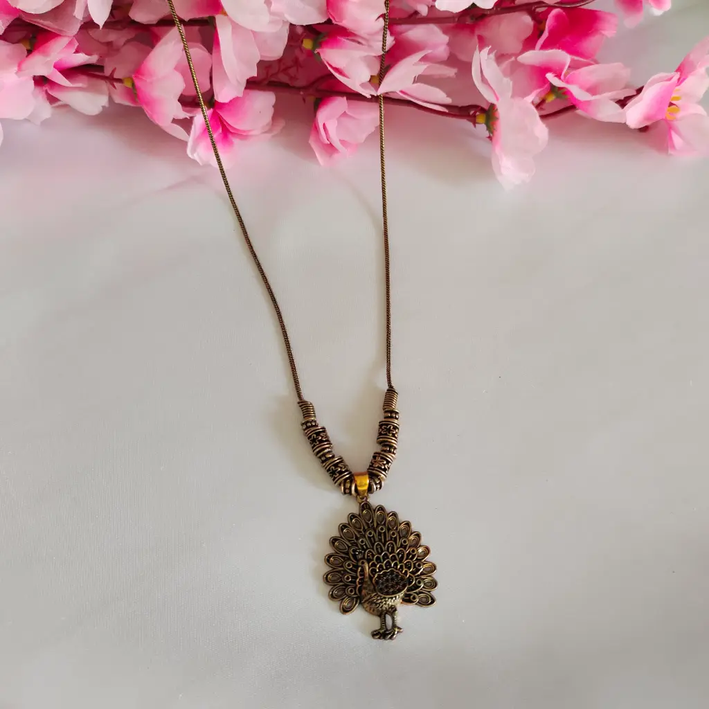 Oxidised Mehandi Peacock Long Chain