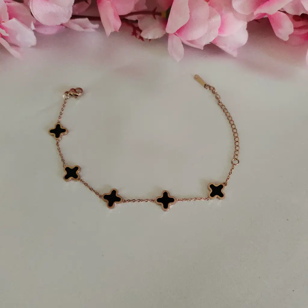 Bracelet Rose Gold- Flower Black Plate