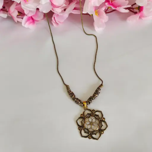Oxidised Mehandi Flower Long Chain