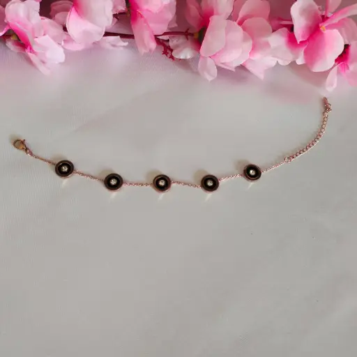 Bracelet Rose Gold- Round Black Plate