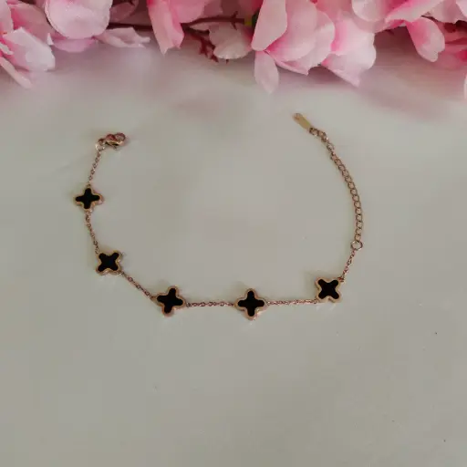 Bracelet Rose Gold- Flower Black Plate