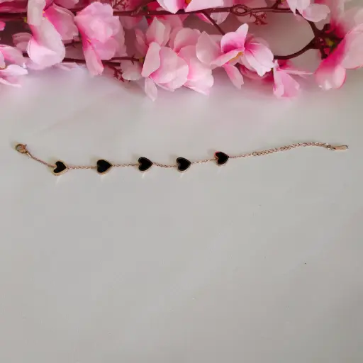 Bracelet Rose Gold- Heart Black Plate